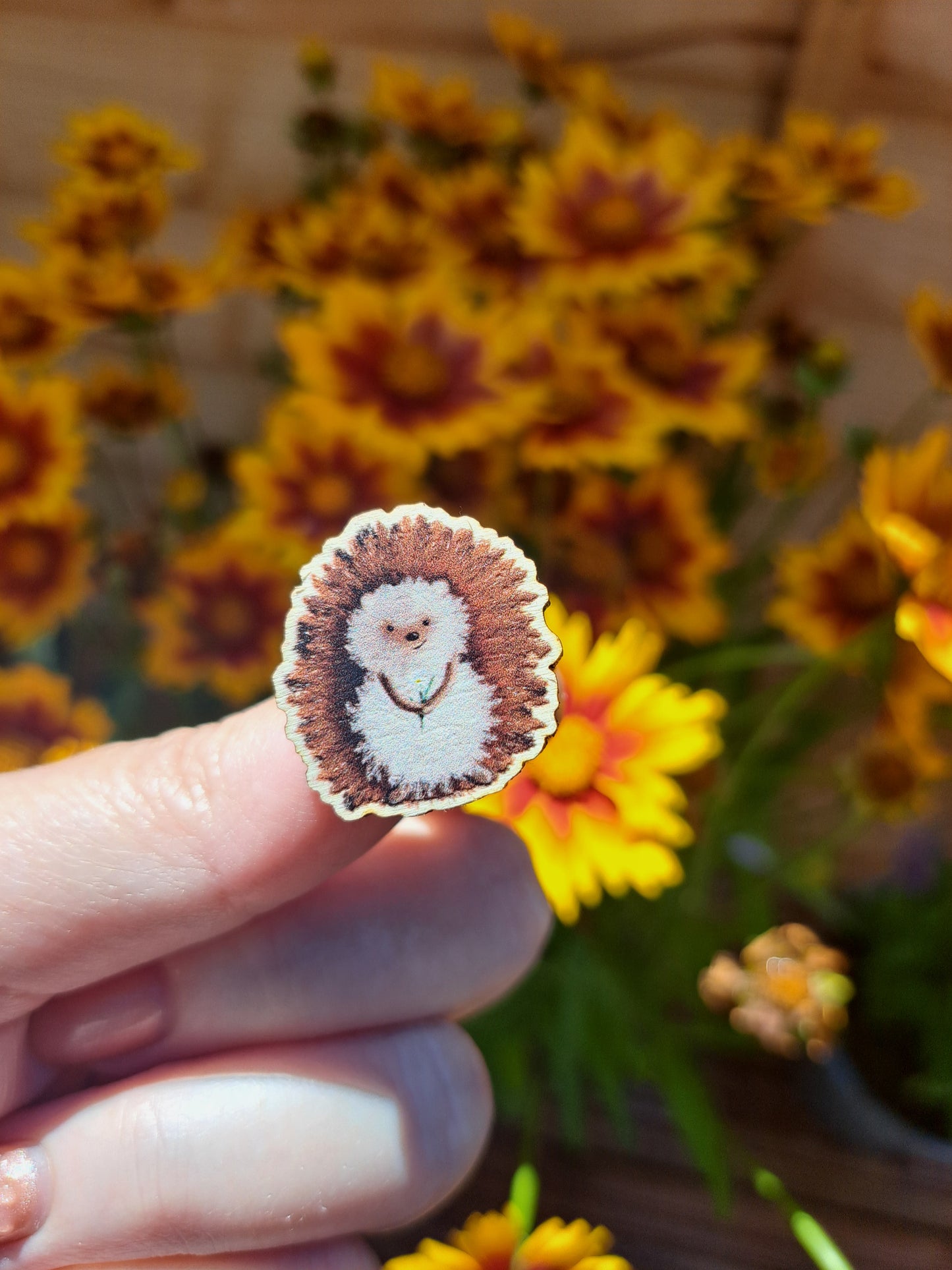 Cute Hedgehog Wooden Pin Badge