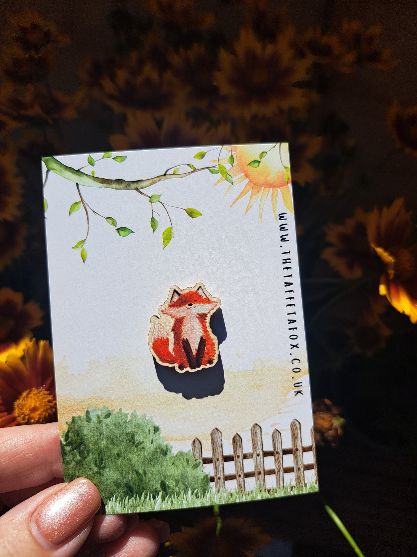 Cute Fox Wooden Pin Badge