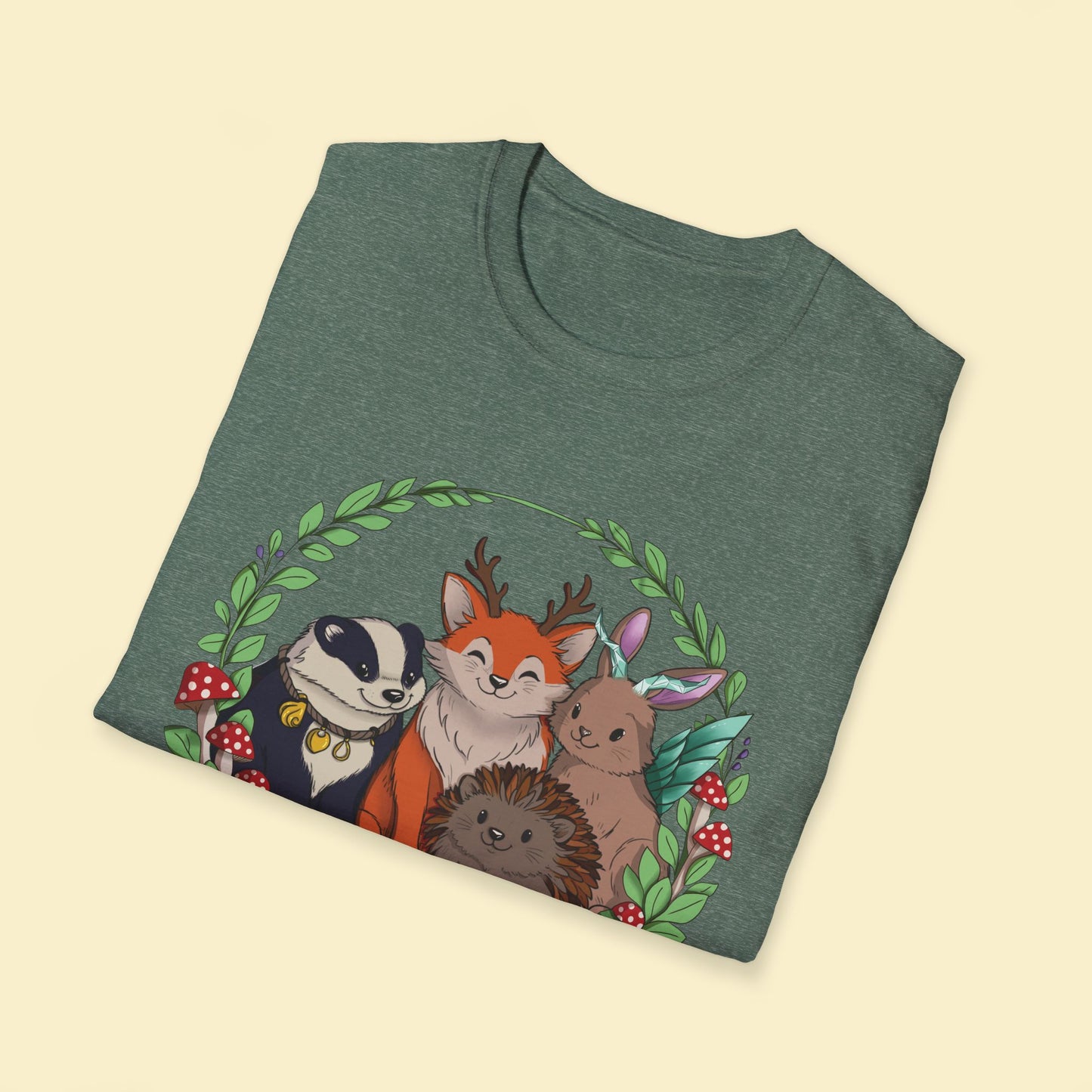Cosy Creature Crew T-Shirt – Cottagecore Forest Tee, Body Positive Comfort Clothing