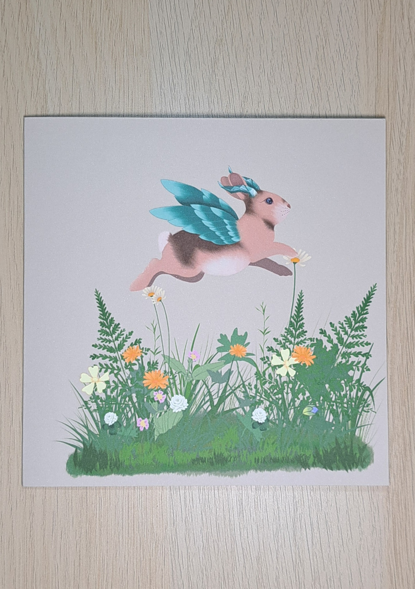 Fantasy Rabbit Greeting Card – Winged Woodland Familiar Art Card