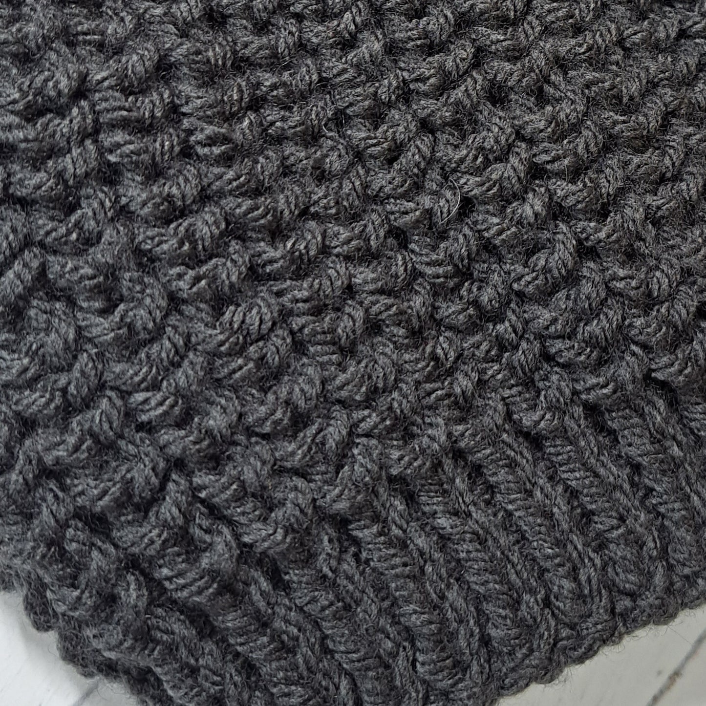 Dark Grey Men's Hand Knit Hat - Pattern Close Up