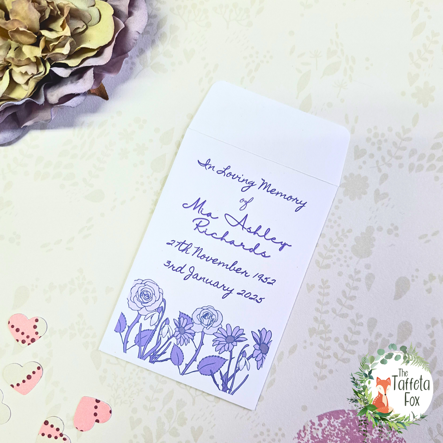 Personalised Wildflower Seed Funeral Favours – In Loving Memory Seed Packets