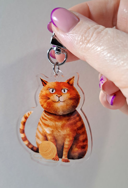 Orange Cat Acrylic Keyring