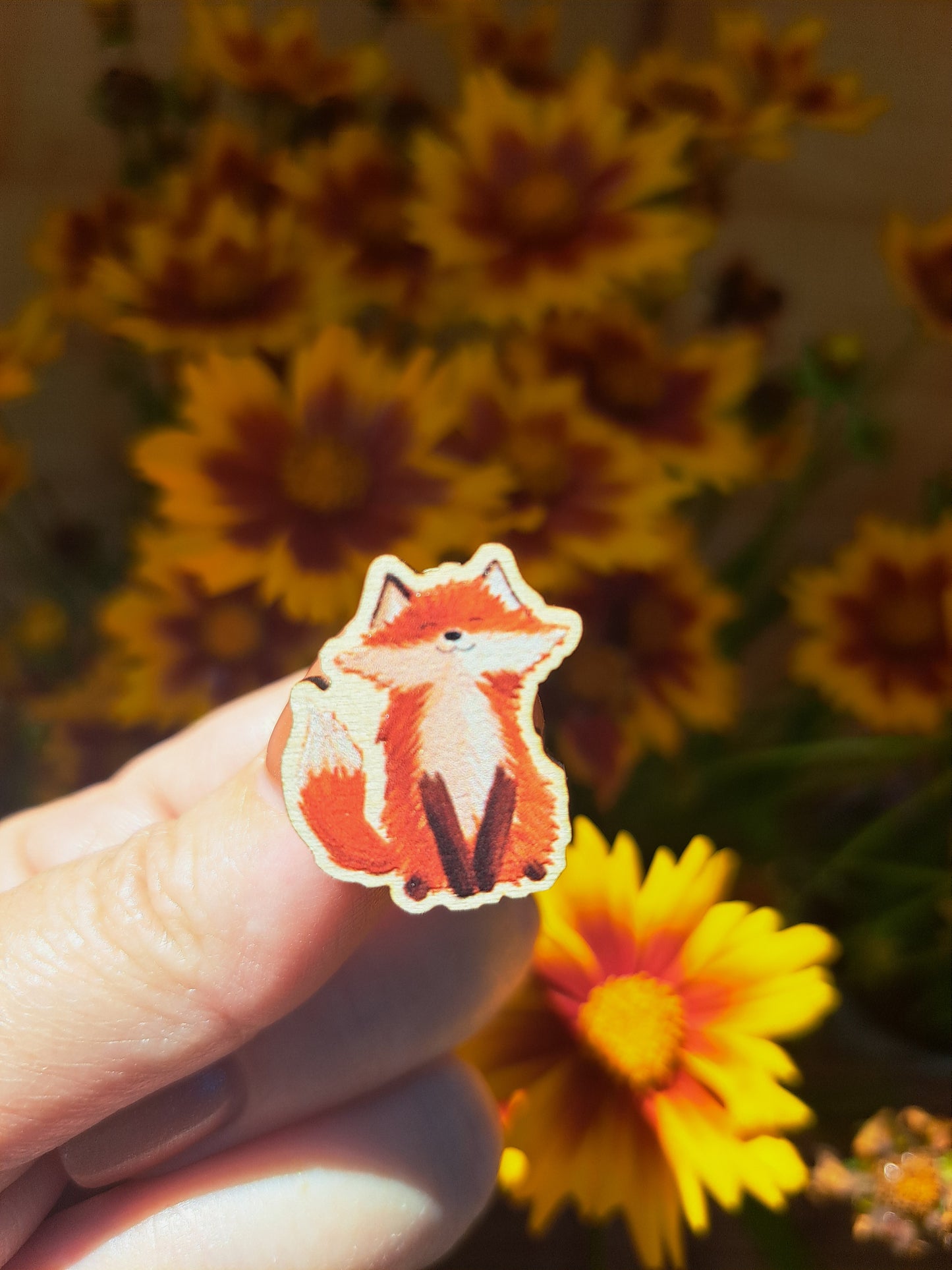 Cute Fox Wooden Pin Badge