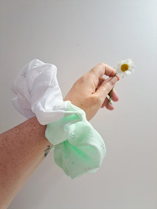 Two Tone Scrunchies UK | XL Broderie Anglaise
