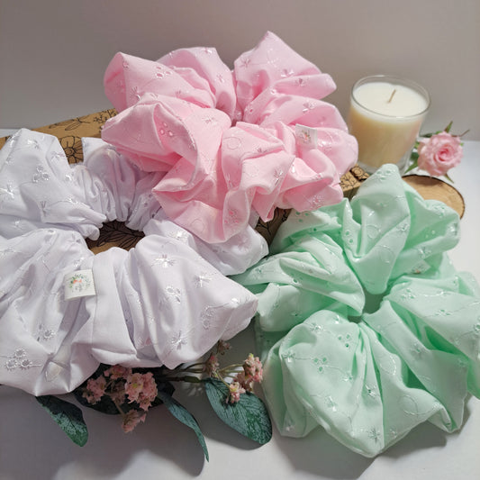 XL & Standard Broderie Anglaise Scrunchies | Handmade UK
