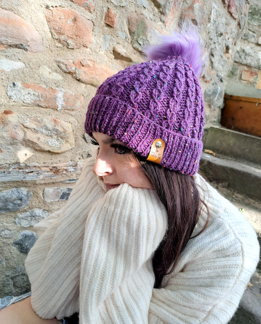 Purple Knit Winter Hat Side View