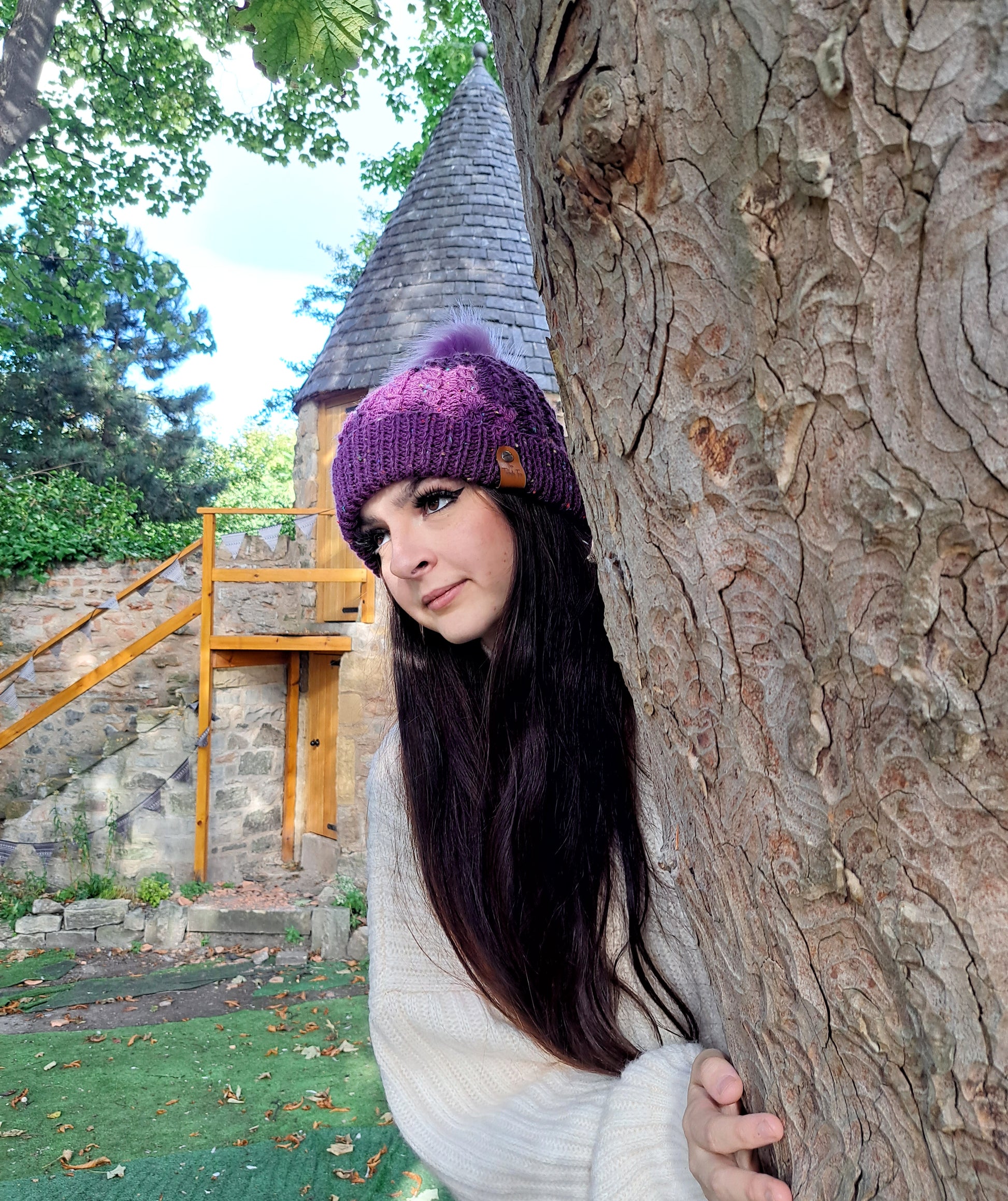Purple Knit Winter Hat Front View
