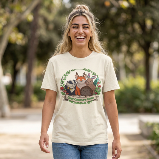 Cosy Creature Crew T-Shirt – Cottagecore Forest Tee, Body Positive Comfort Clothing