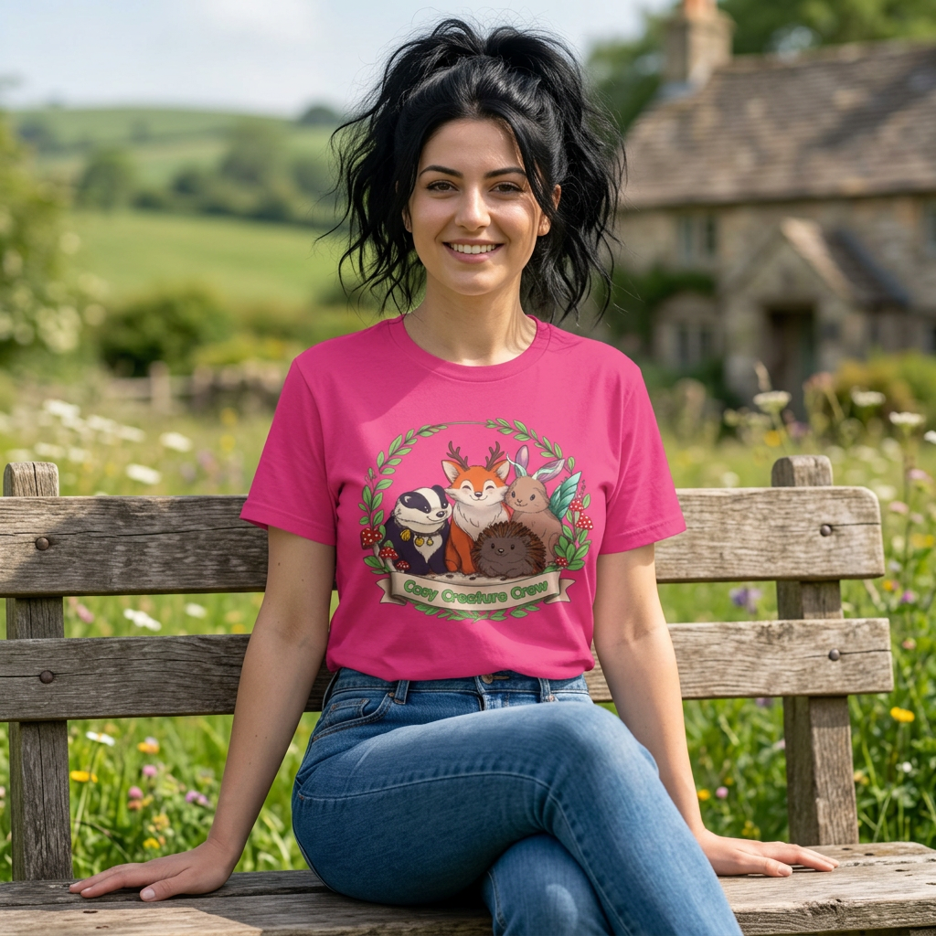 Cosy Creature Crew T-Shirt – Cottagecore Forest Tee, Body Positive Comfort Clothing
