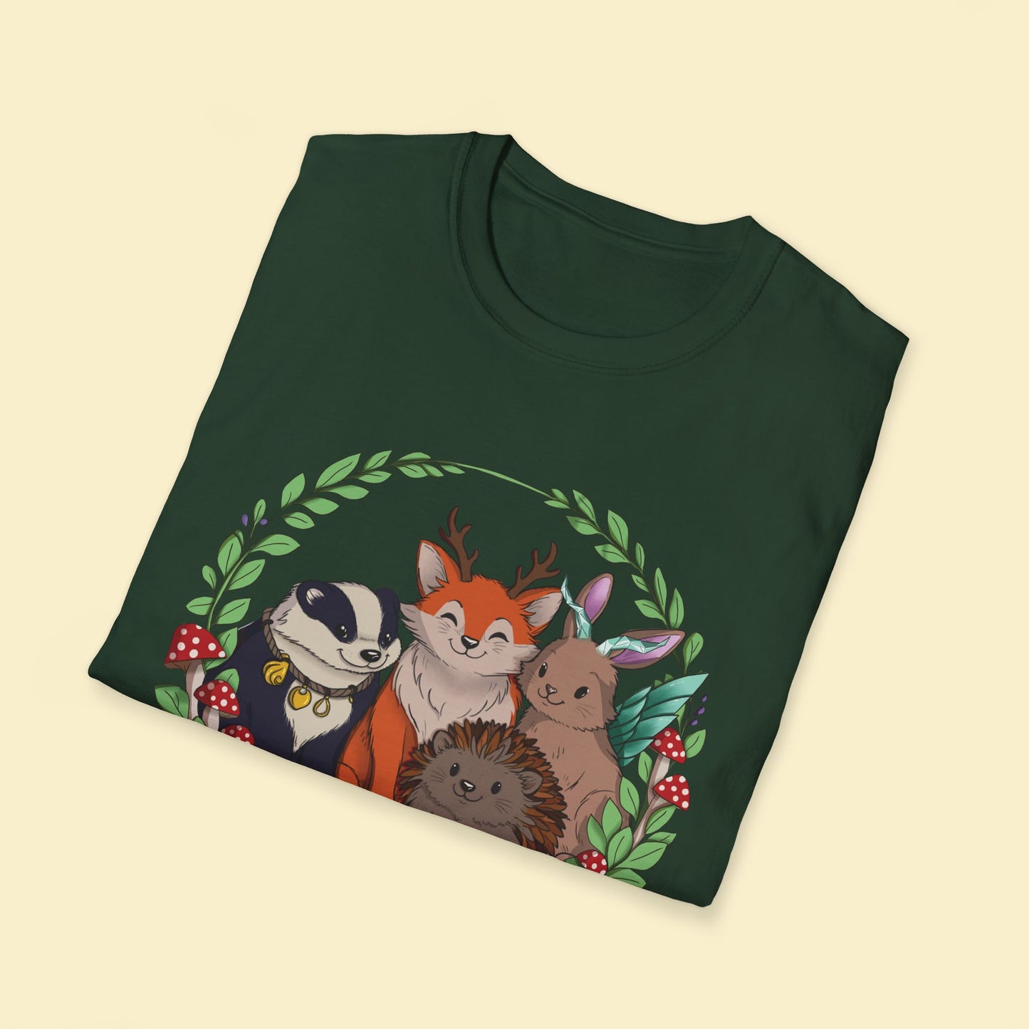Cosy Creature Crew T-Shirt – Cottagecore Forest Tee, Body Positive Comfort Clothing