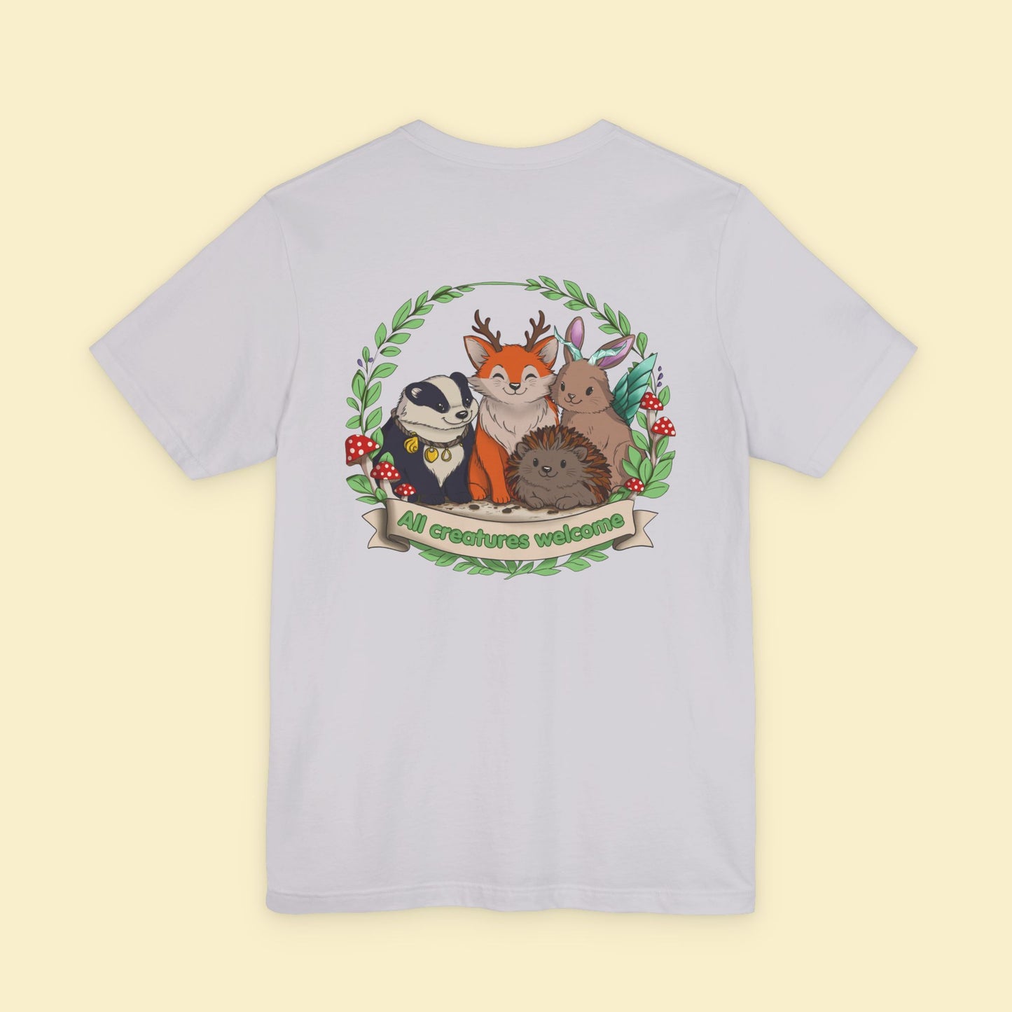 Cosy Creature Crew T-Shirt – Woodland Animal Graphic Tee with Back Print, Cottagecore Nature Shirt