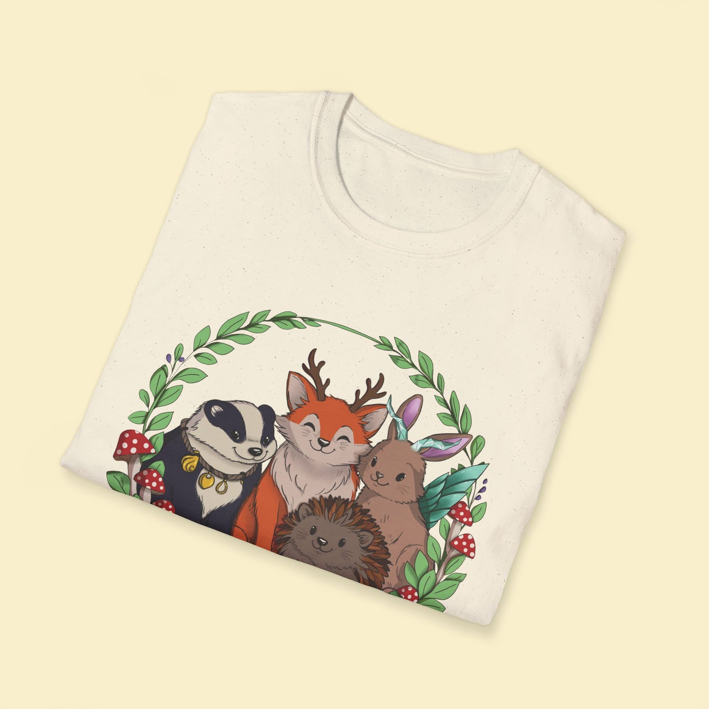 Cosy Creature Crew T-Shirt – Cottagecore Forest Tee, Body Positive Comfort Clothing