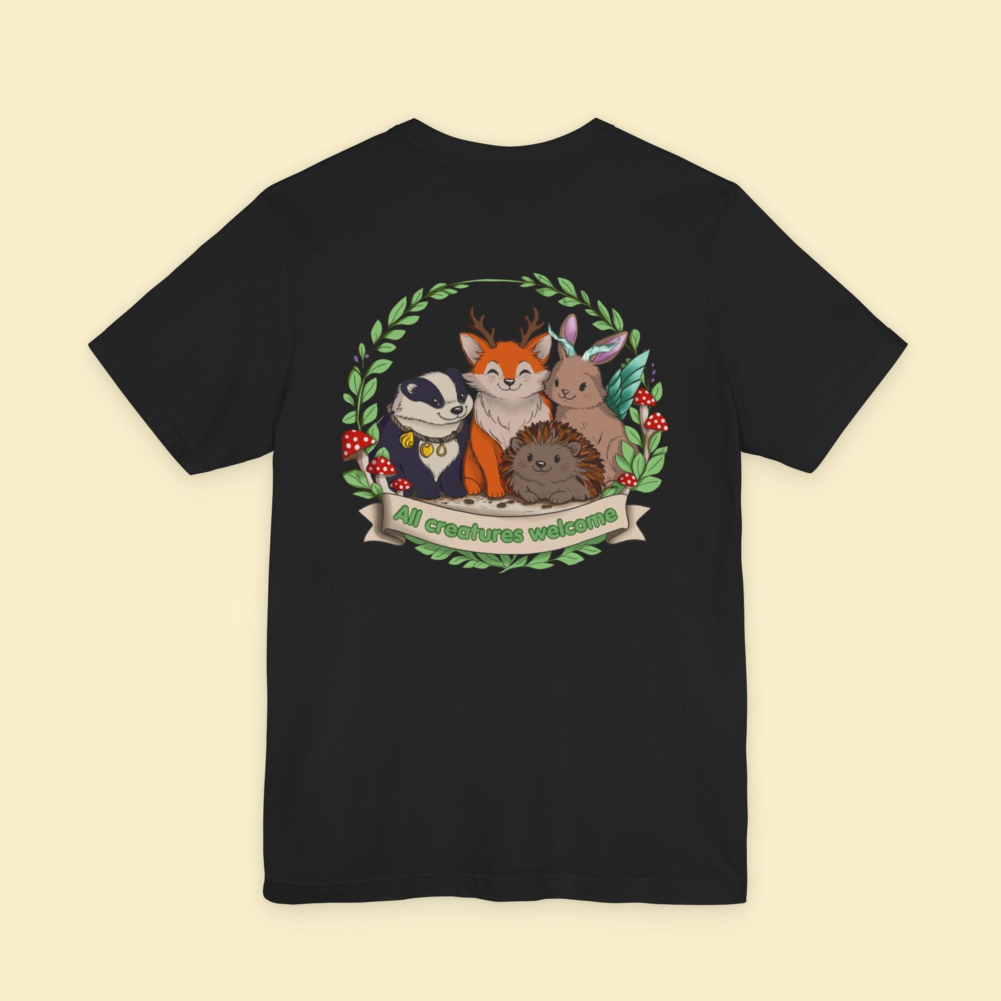 Cosy Creature Crew T-Shirt – Woodland Animal Graphic Tee with Back Print, Cottagecore Nature Shirt