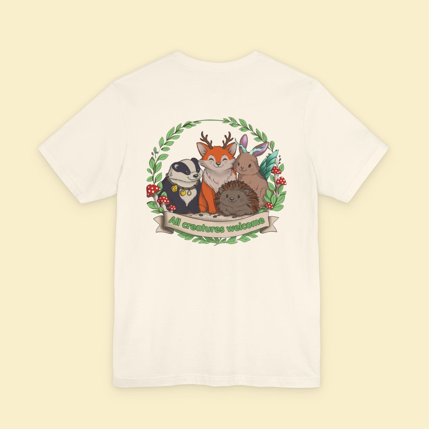 Cosy Creature Crew T-Shirt – Woodland Animal Graphic Tee with Back Print, Cottagecore Nature Shirt