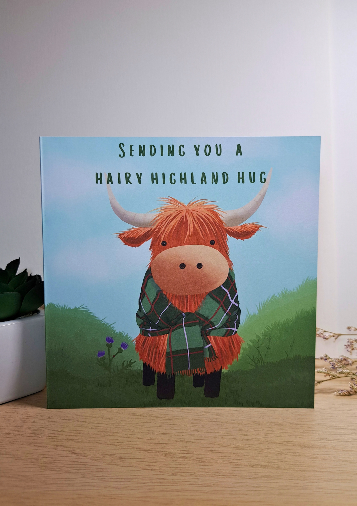 Highland Cow “Hairy Highland Hug” Card – Cute Scottish Coo Greeting Card