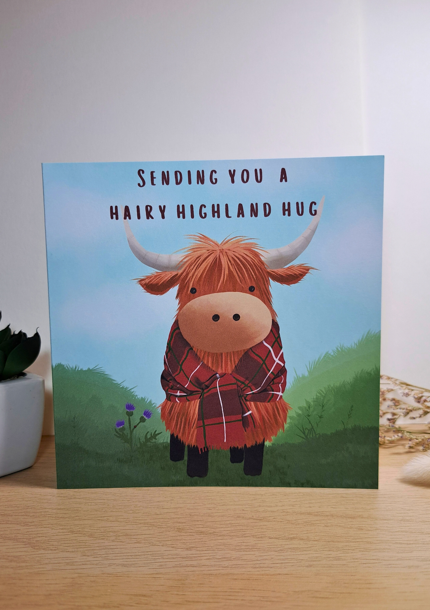 Highland Cow “Hairy Highland Hug” Card – Cute Scottish Coo Greeting Card