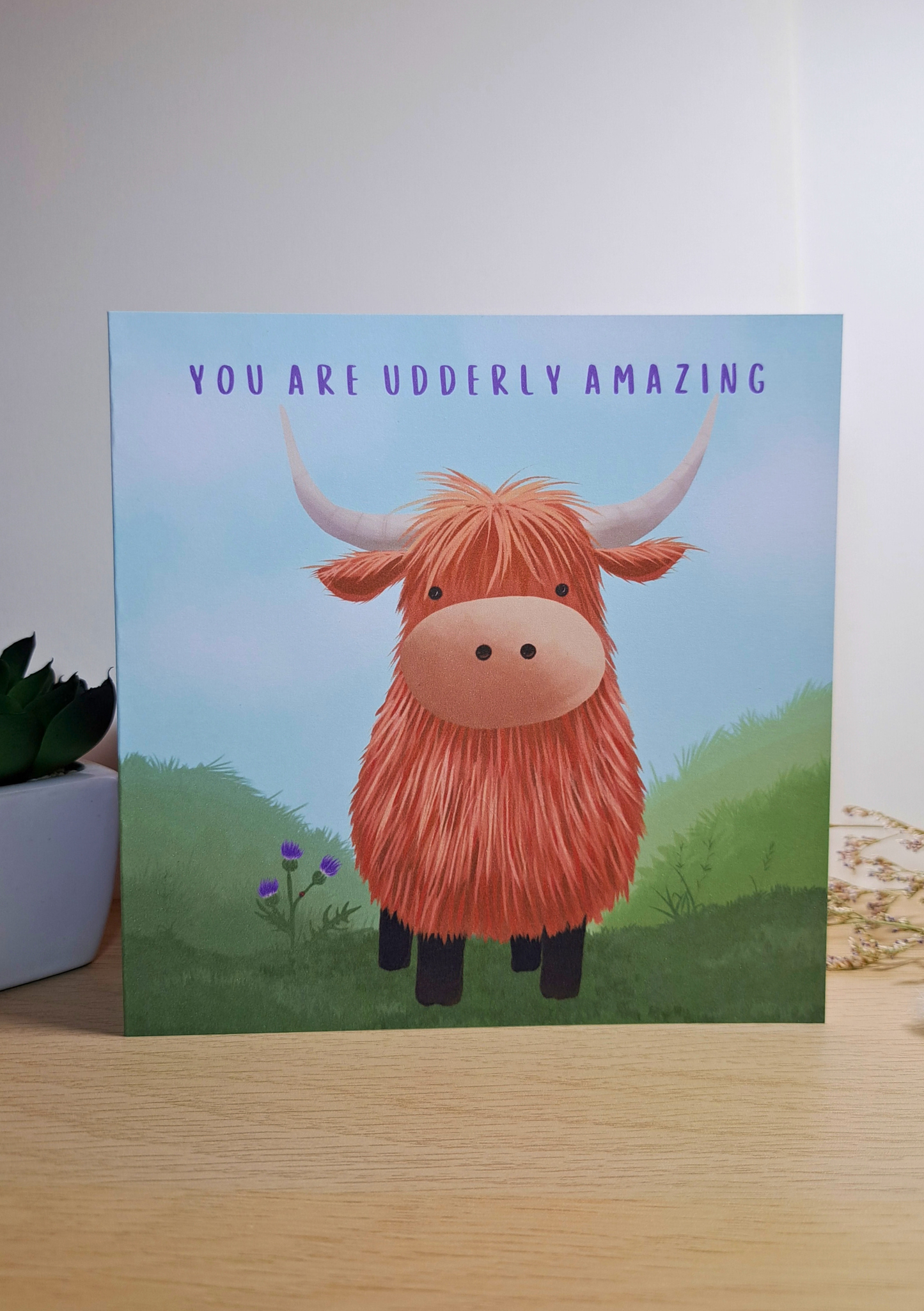 You Are Udderly Amazing Highland Cow Card – Cute Scottish Cow Greeting Card