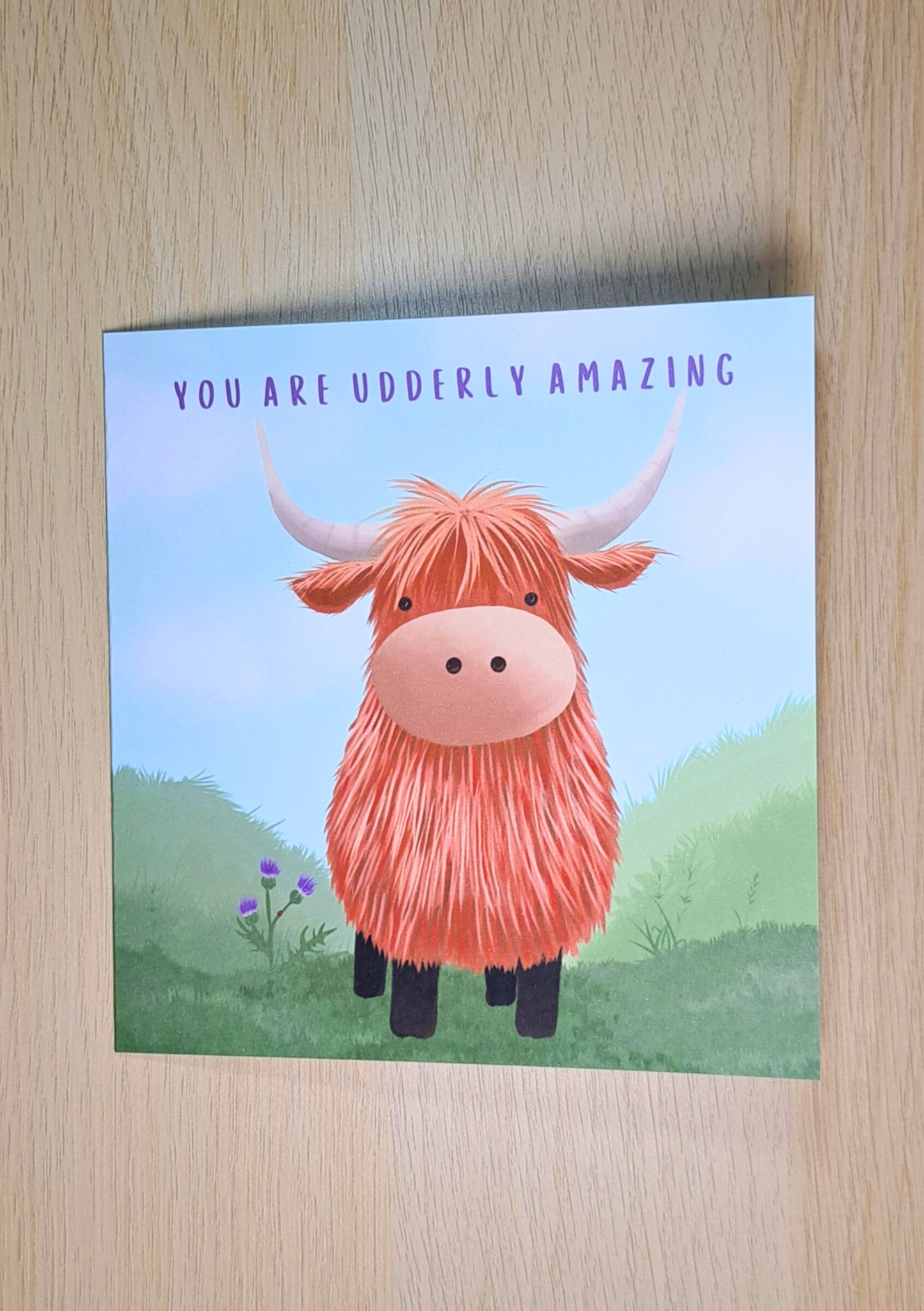 You Are Udderly Amazing Highland Cow Card – Cute Scottish Cow Greeting Card