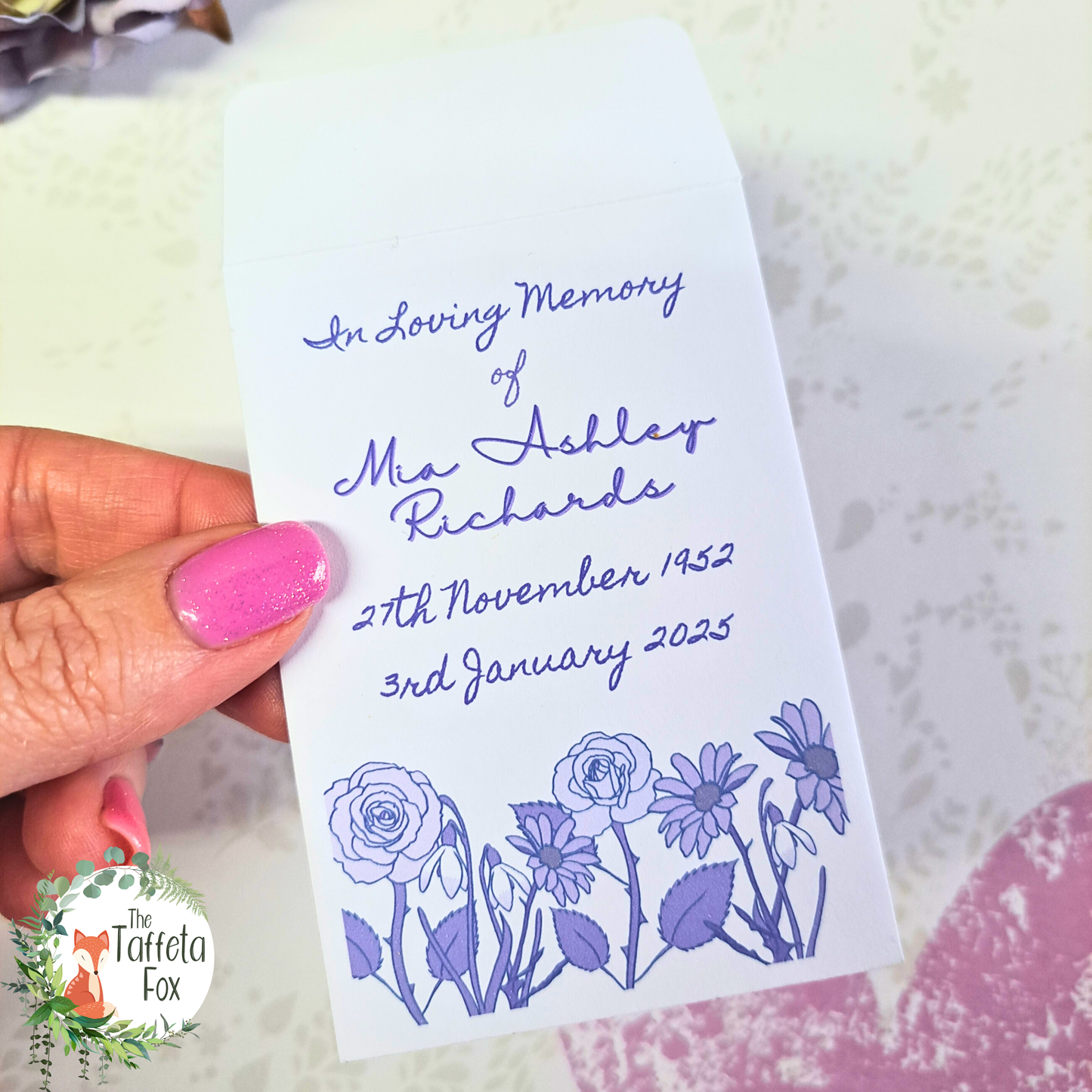 Personalised Wildflower Seed Funeral Favours – In Loving Memory Seed Packets
