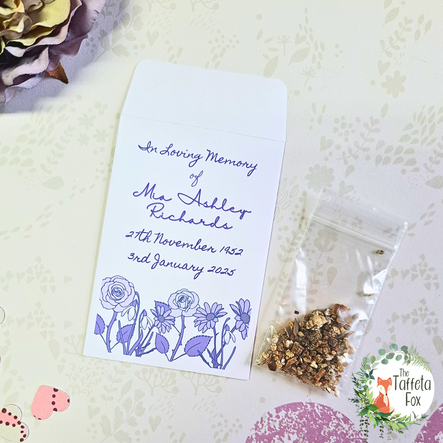 Personalised Wildflower Seed Funeral Favours – In Loving Memory Seed Packets