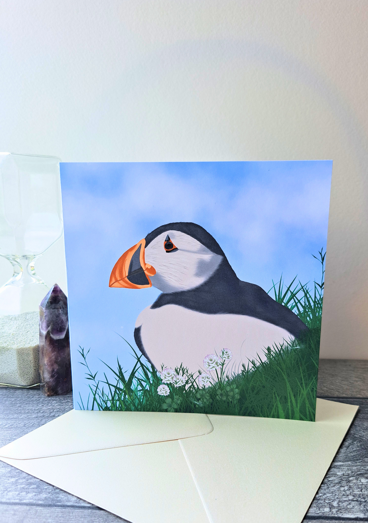 Puffin Greeting Card – Cute Coastal Bird Illustration | Blank Wildlife Card
