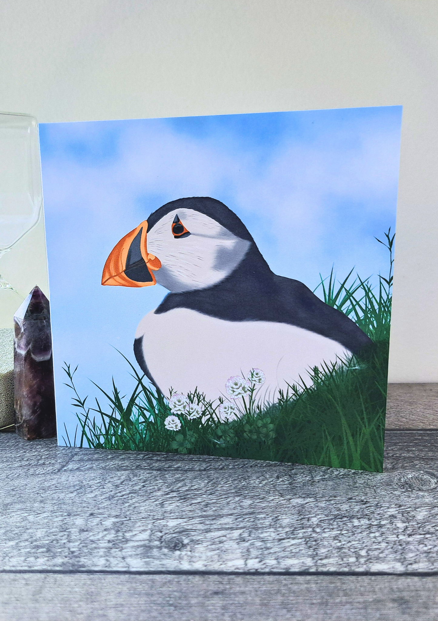 Puffin Greeting Card – Cute Coastal Bird Illustration | Blank Wildlife Card