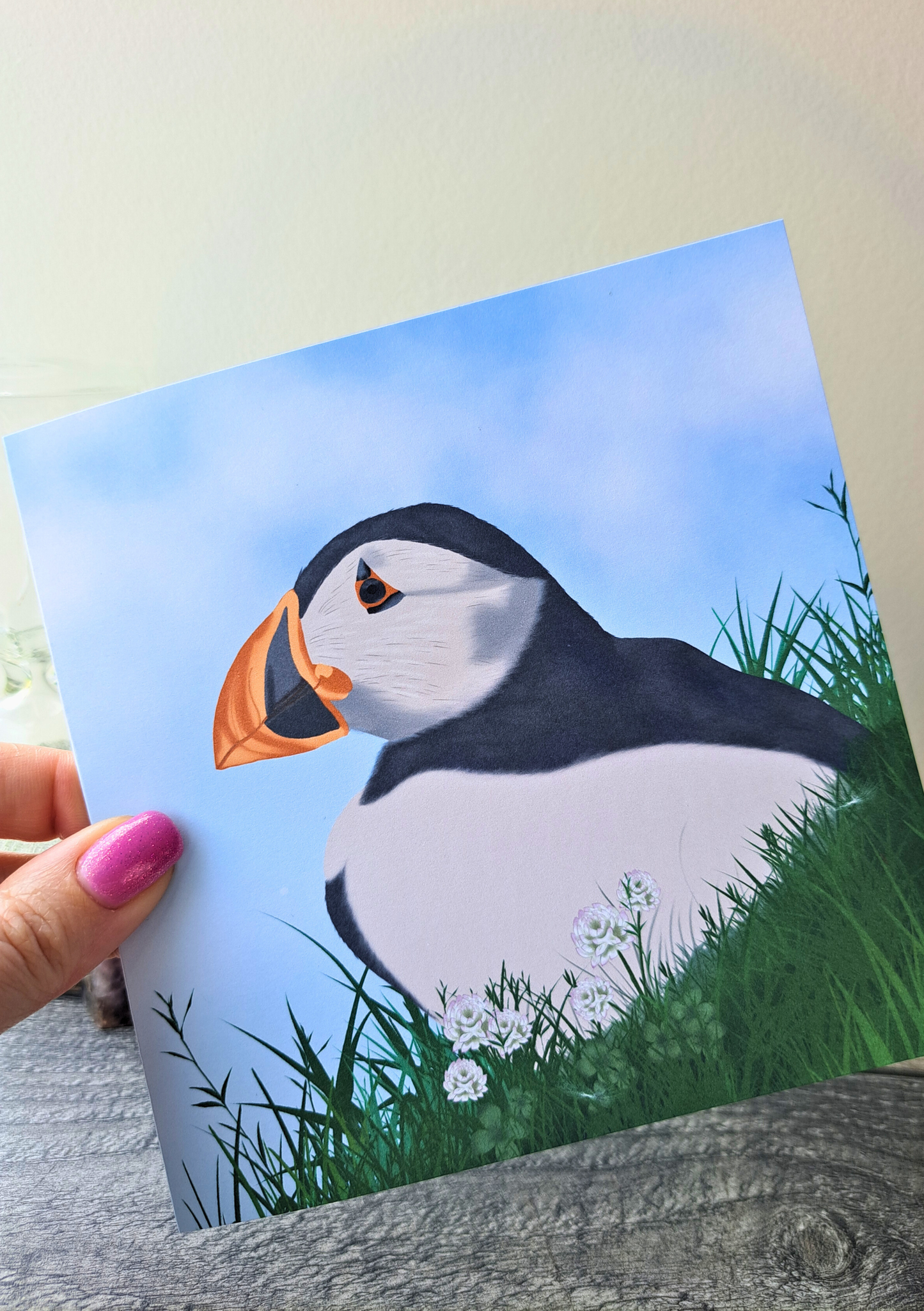 Puffin Greeting Card – Cute Coastal Bird Illustration | Blank Wildlife Card